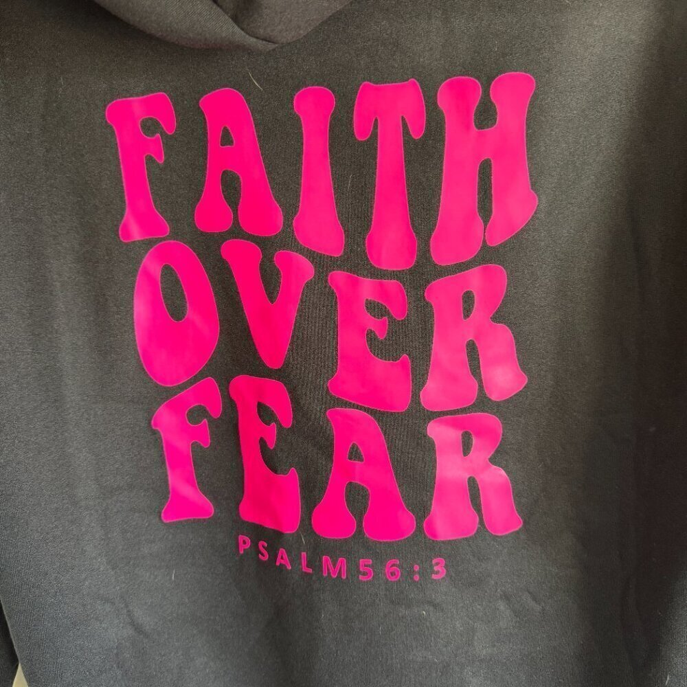 SHEIN Curve Black Hoodie | Faith Over Fear Graphic | Size 1XL - Picture 2 of 4
